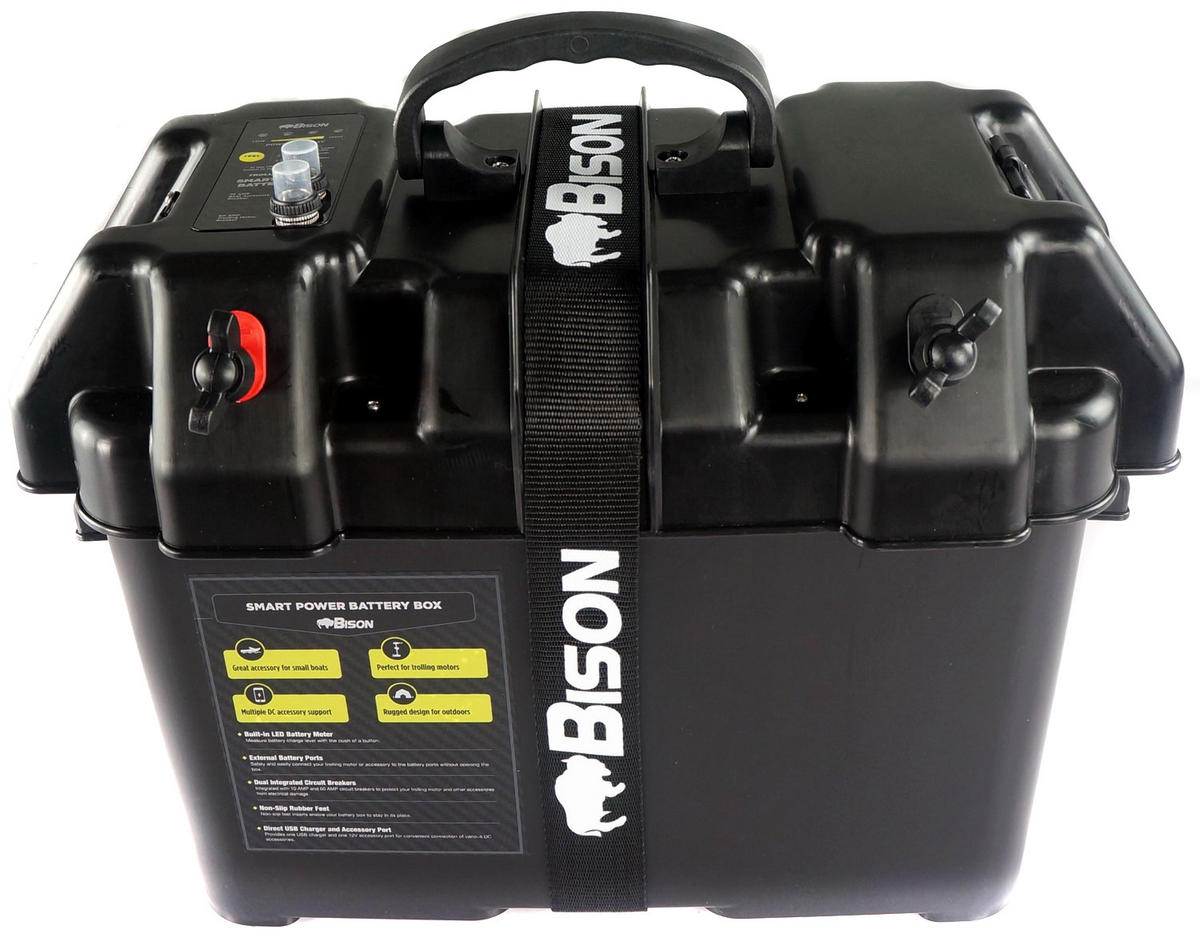 Bison Battery Box - 12V Marine Battery Power Station with Multiple Outlets - Bascora