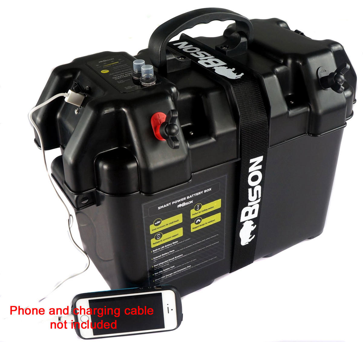 Bison Battery Box - 12V Marine Battery Power Station with Multiple Outlets - Bascora