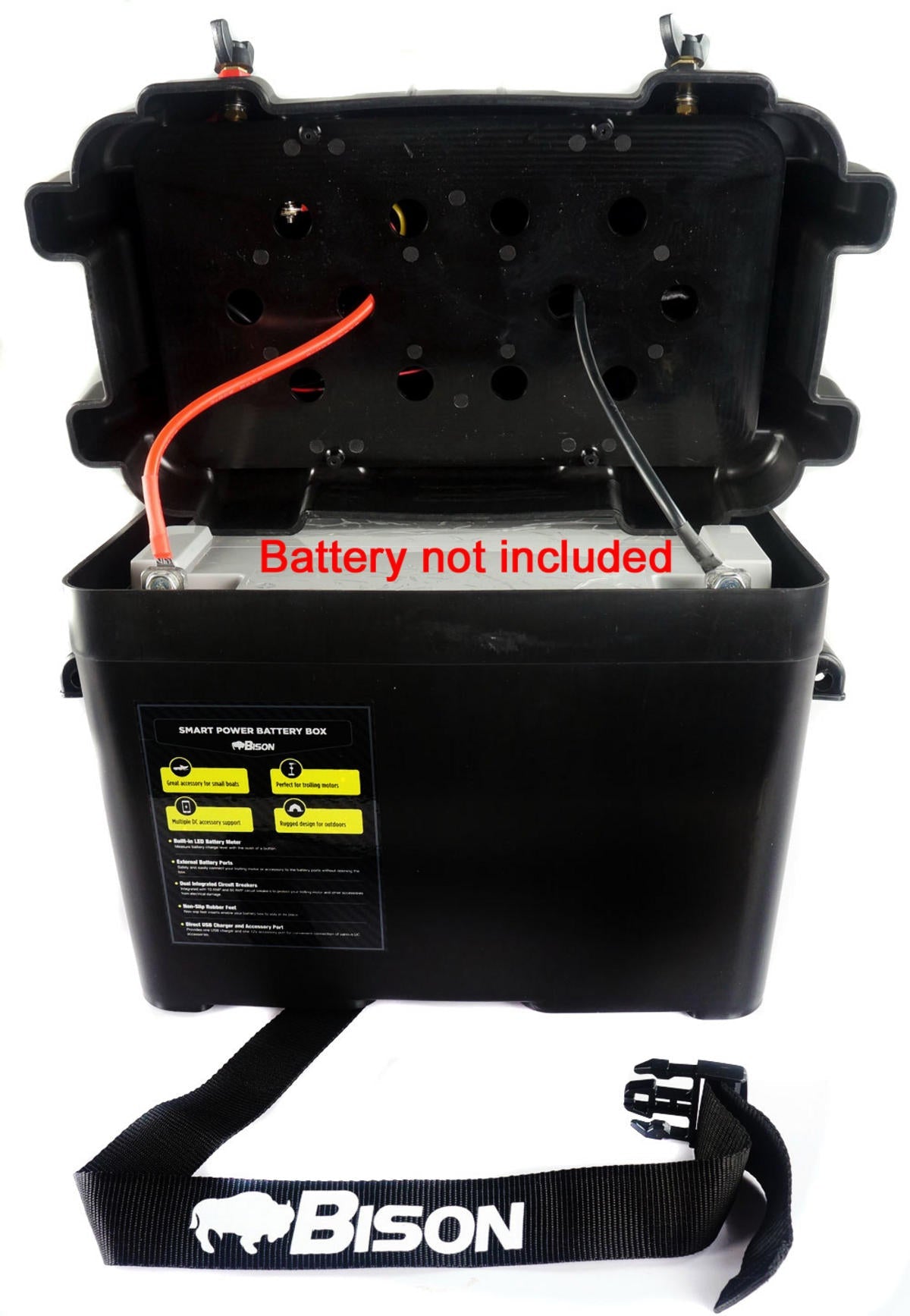 Bison Battery Box - 12V Marine Battery Power Station with Multiple Outlets - Bascora