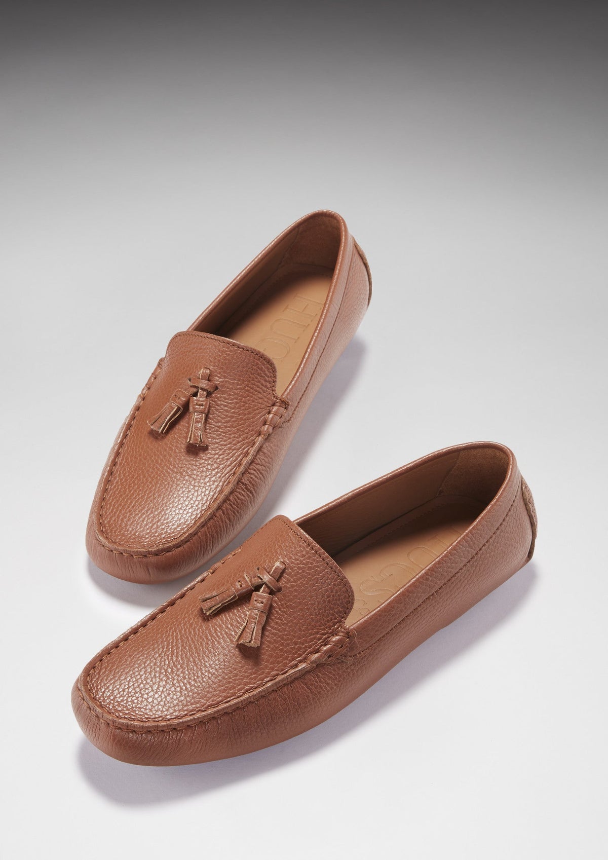 Hugs & Co. Tan Grain Leather Tasselled Driving Loafers for Men