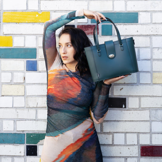 Leather Mini Twist Lock Shopper Bag – Pine