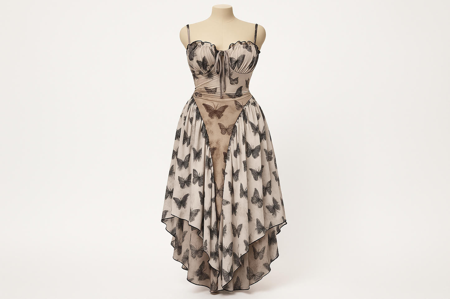 Professional product image of butterfly print patchwork maxi dress