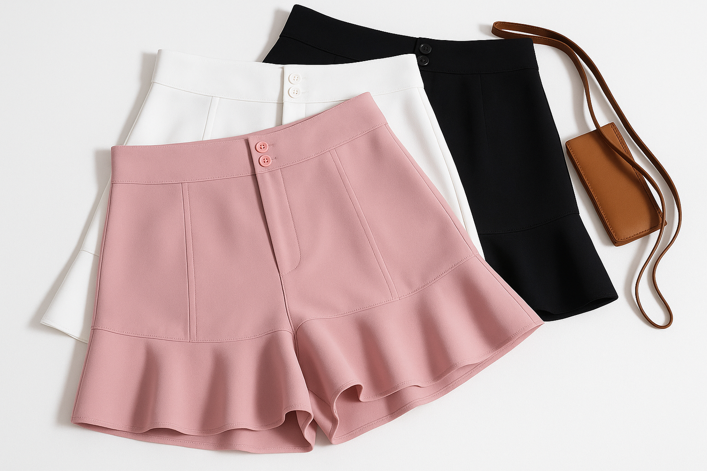 Professional product image of high-waisted A-line shorts