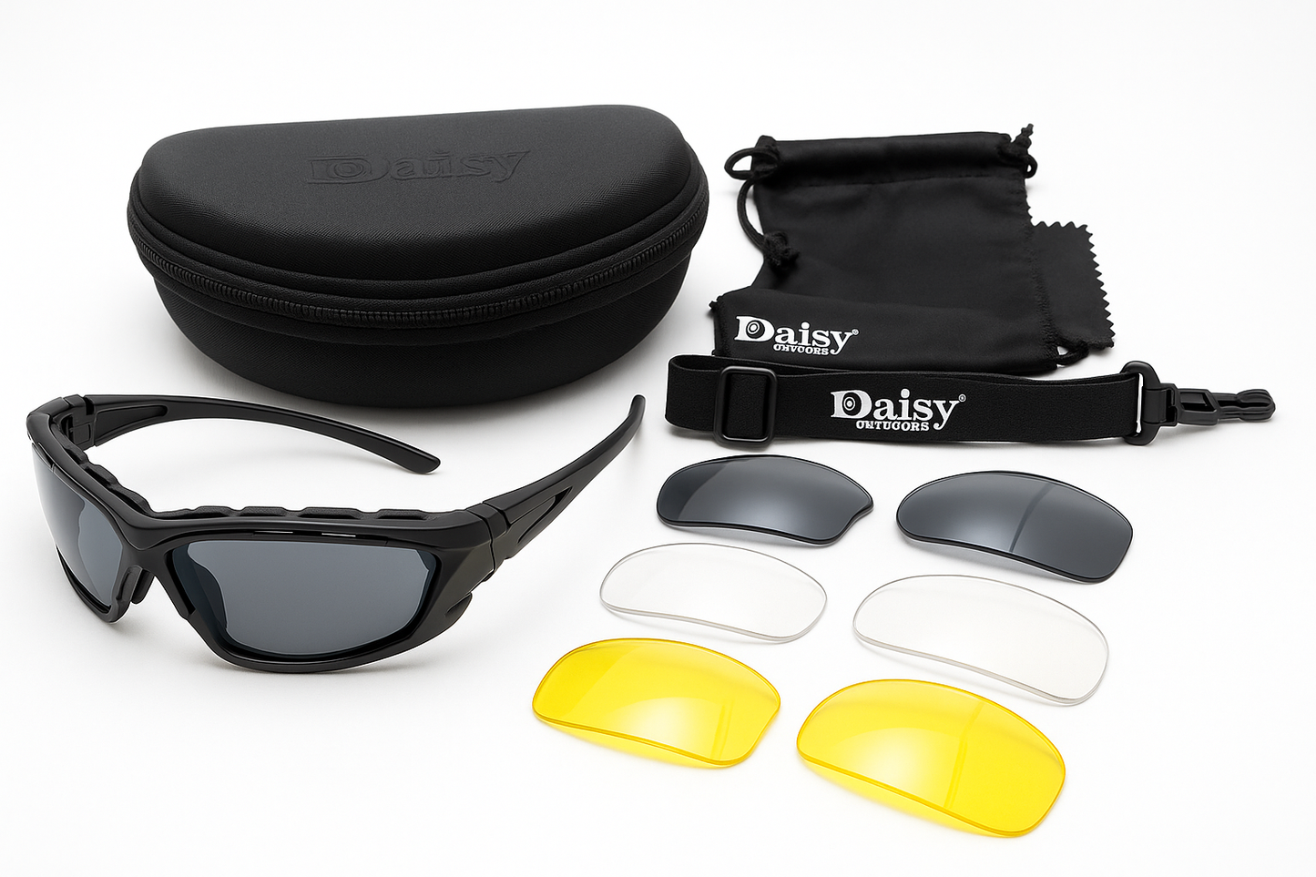 Professional tactical military sunglasses kit without text overlay