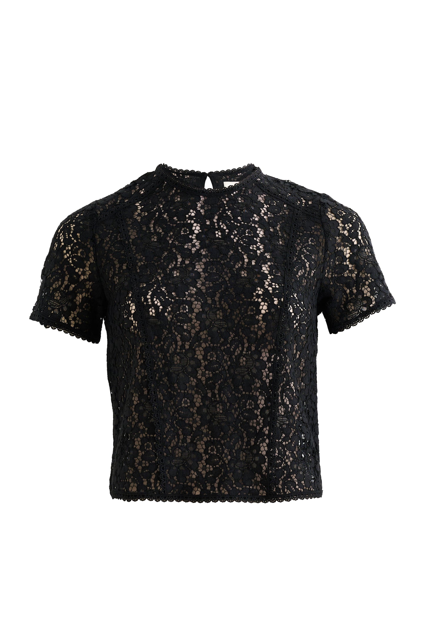 Rufaro Lace Trim Short Sleeve Blouse - Black - Bascora
