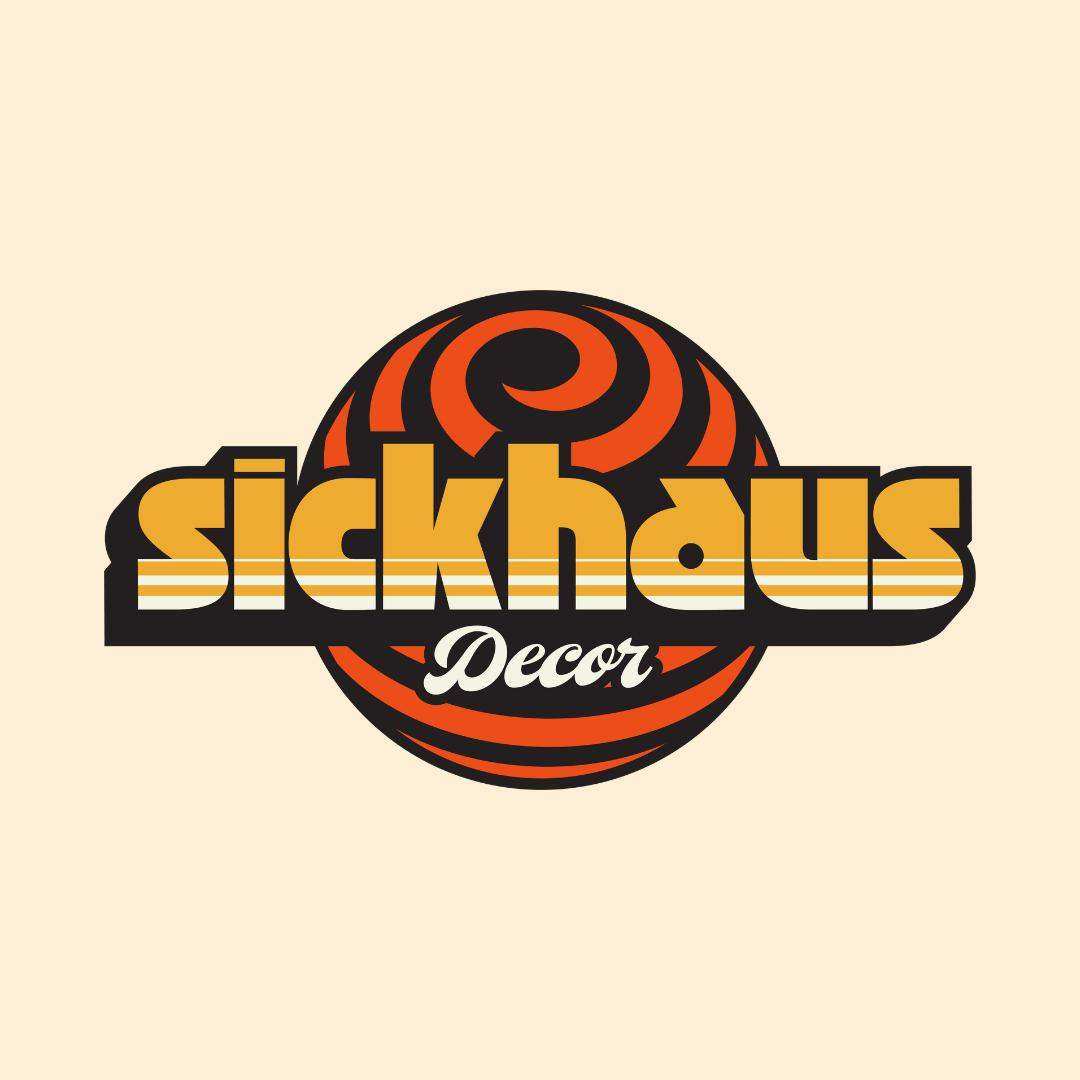 Logo of 'Sickhaus Decor' with a retro design on a beige background
