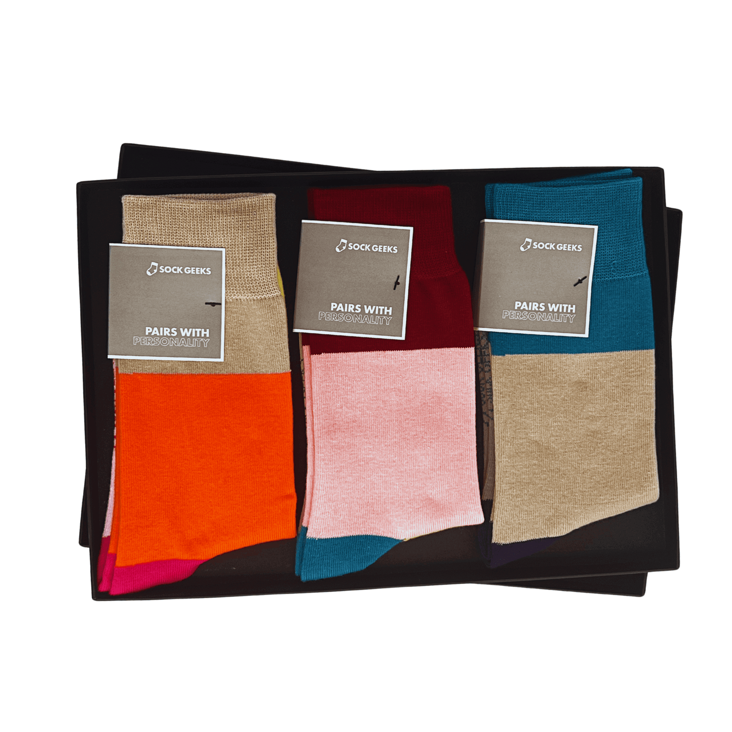 Asymmetric Colour Block Socks Gift Box - 3 Pairs