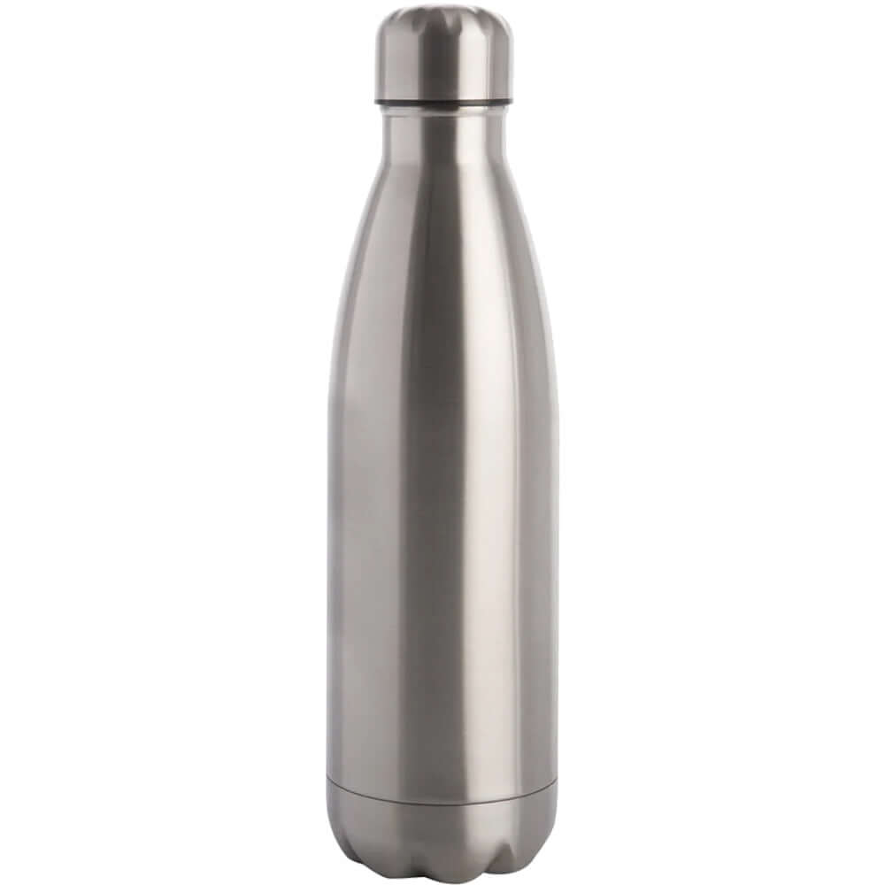 Stainless steel water bottle on a white background