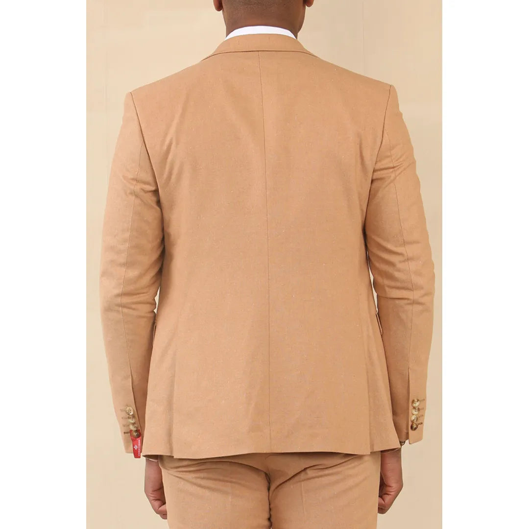 Men's Camel 3 Piece Linen Summer Wedding Suit
