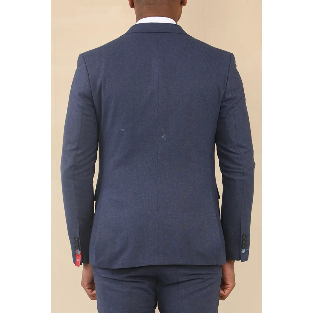 Men's Navy 3 Piece Linen Summer Wedding Suit
