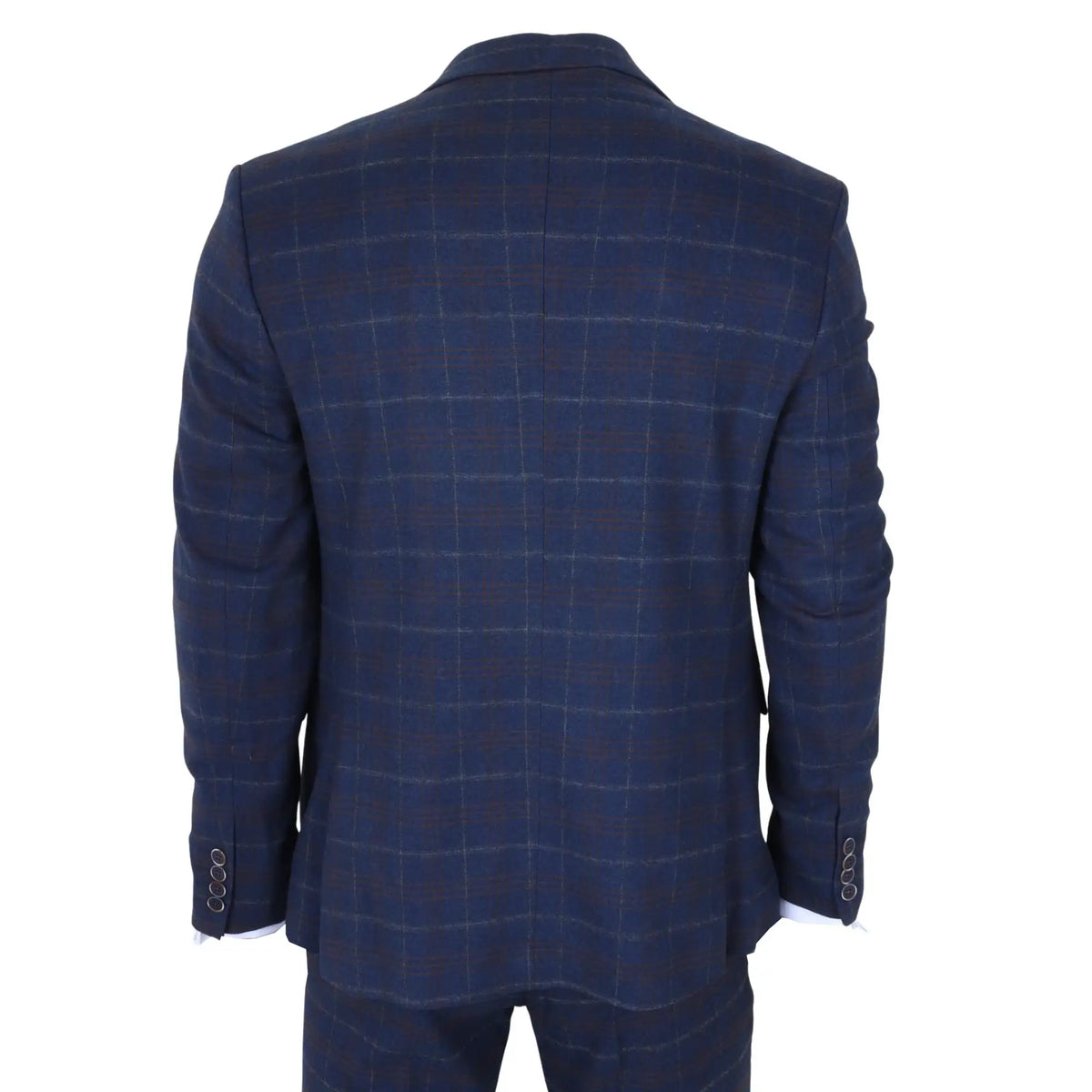Men's 3 Piece Navy Plaid Check Tailored Fit Suit by TruClothing