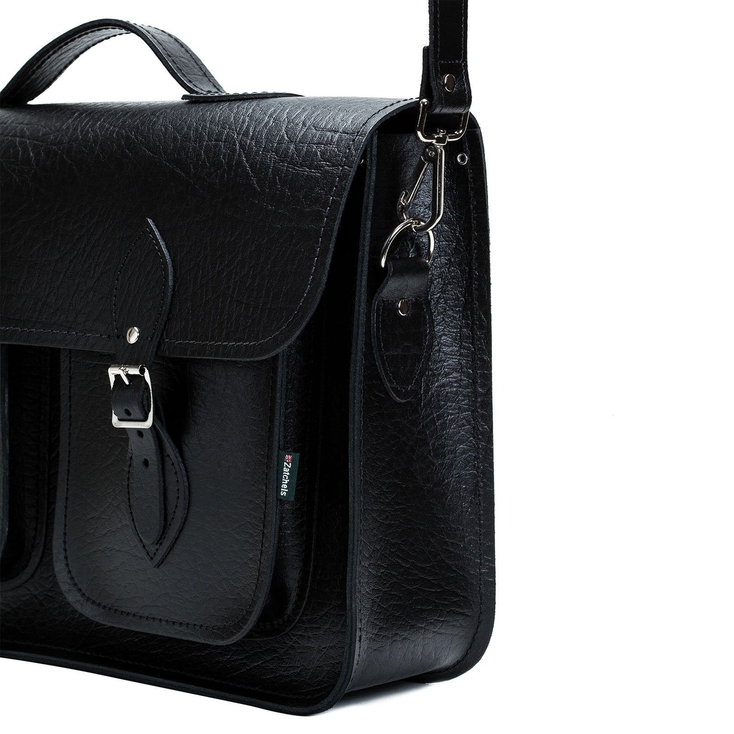 Twin Pocket Executive Handmade Leather Satchel - Black - Bascora