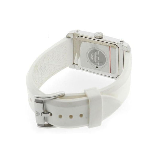 Reloj Emporio Armani AR0498 para mujer con esfera rectangular blanca y correa de silicona