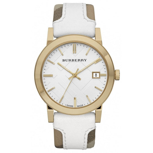 Reloj Burberry The City Check con estampado de oro blanco PVD BU9015