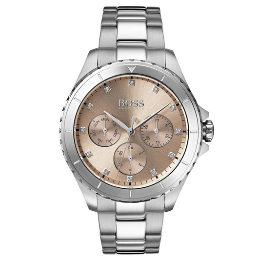 Reloj Hugo Boss 1502444 Premiere de acero inoxidable en tono plateado con esfera en oro rosa para mujer