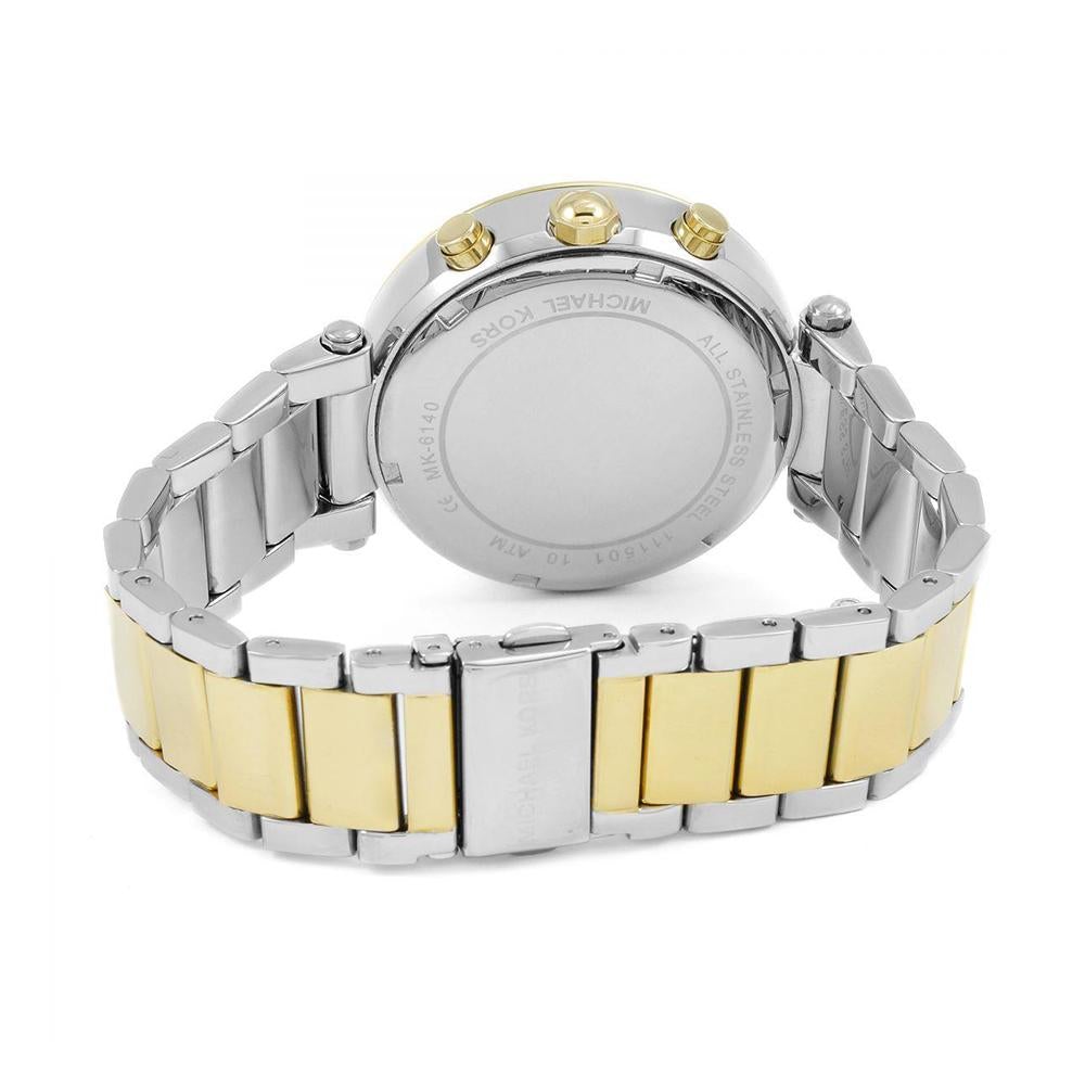Two-tone silver and gold watch on a white background