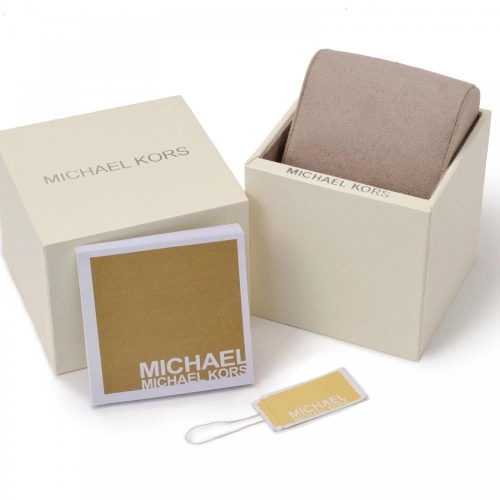 Michael Kors watch box with a watch inside on a white background