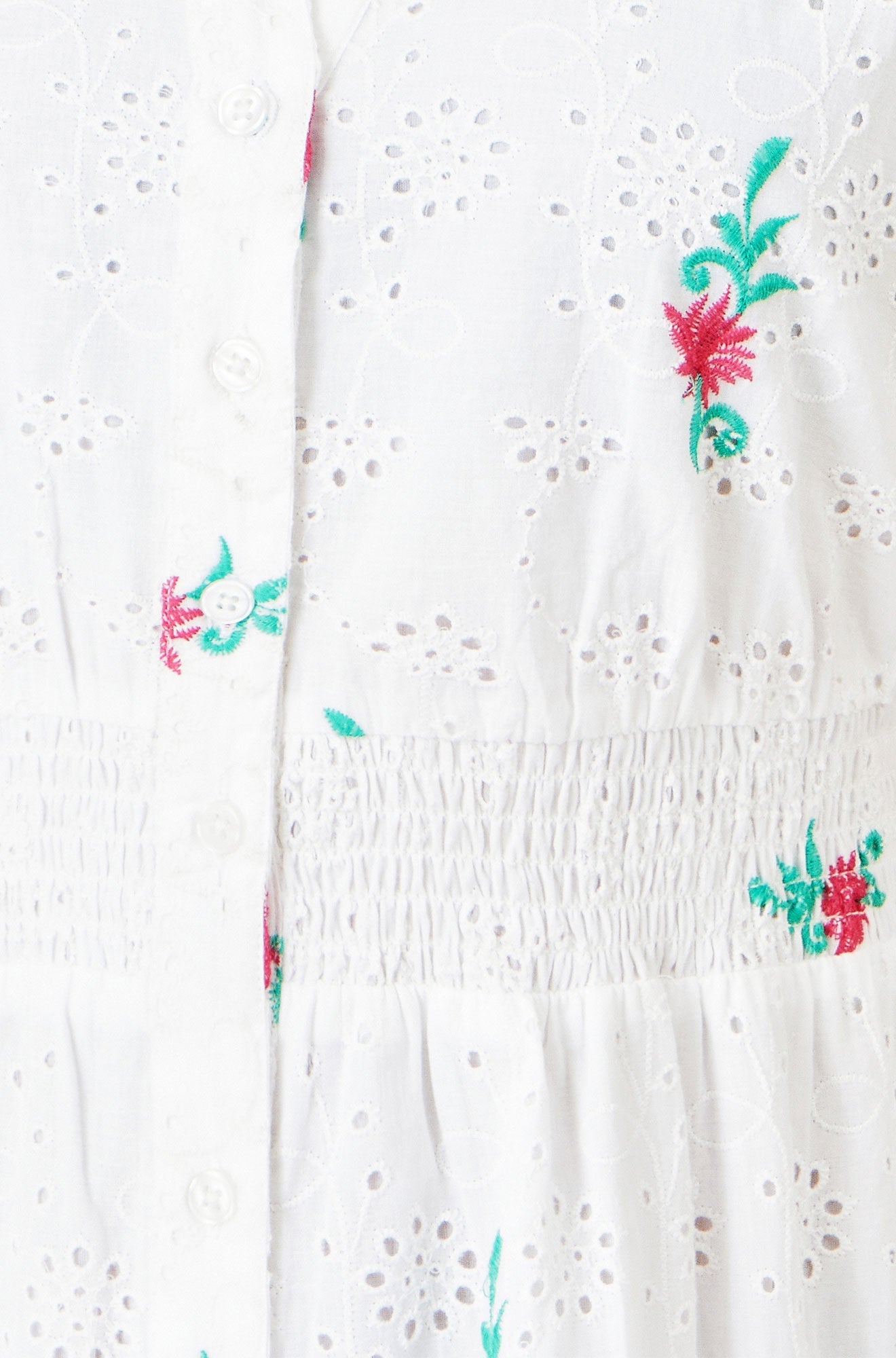White Cotton Broderie Anglaise Embroidered Midi Dress - Bascora