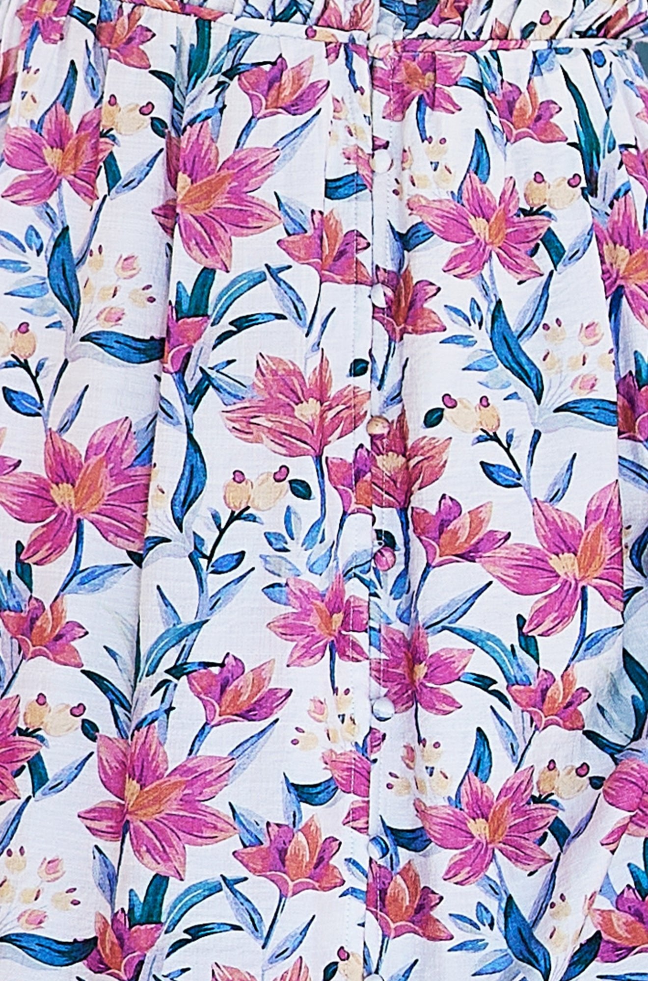 White Viscose Floral Ruched Waist Midi Dress - Bascora