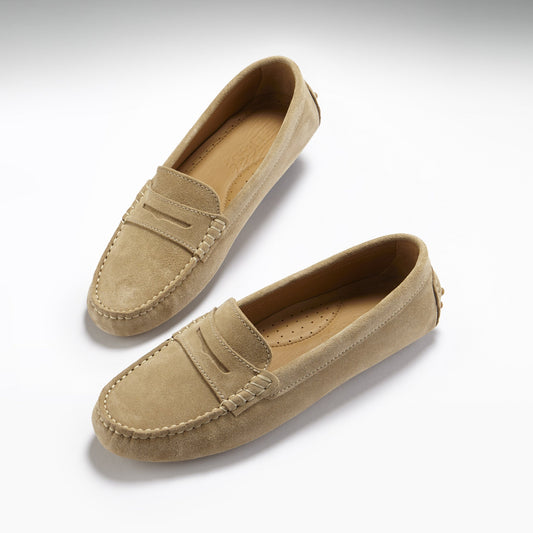 Hugs & Co. Women's Taupe Suede Penny Driving Loafers