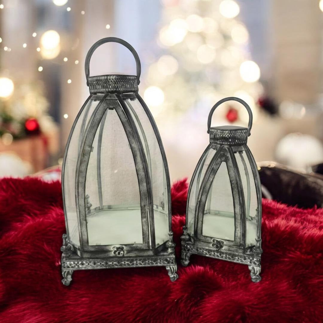 Gold Set of 2 Metal Garden Lanterns