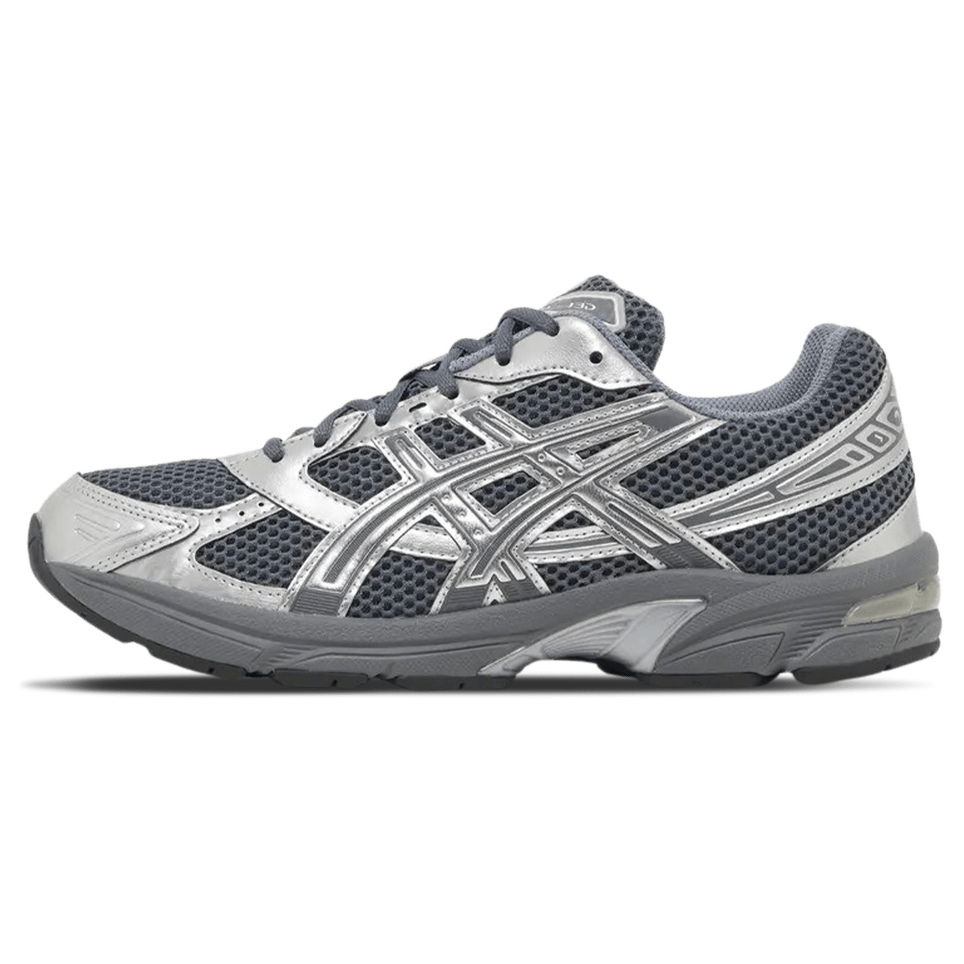 Gray and silver running shoe on a transparent background
