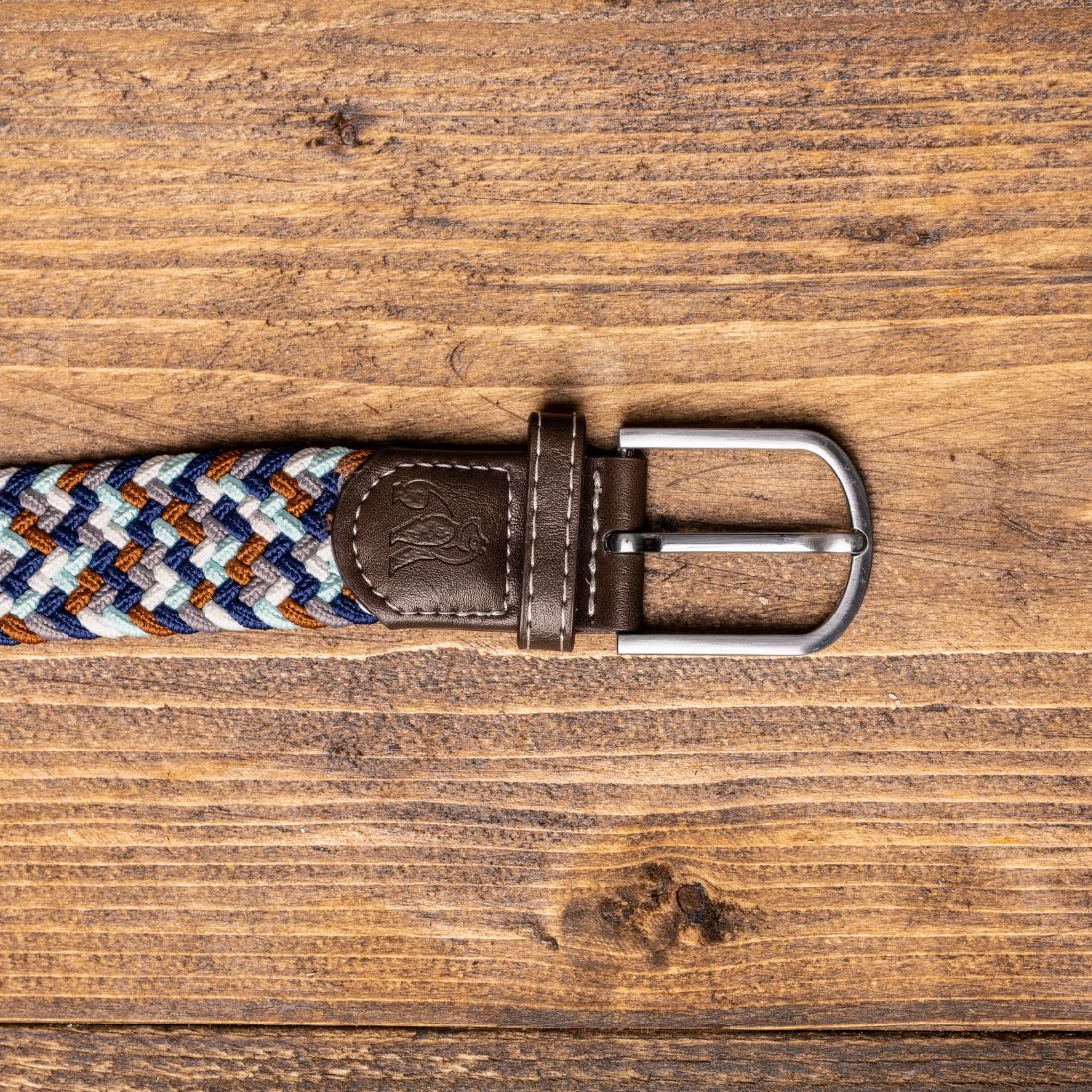 Swole Panda Woven Belt in Navy Grey Brown Zigzag