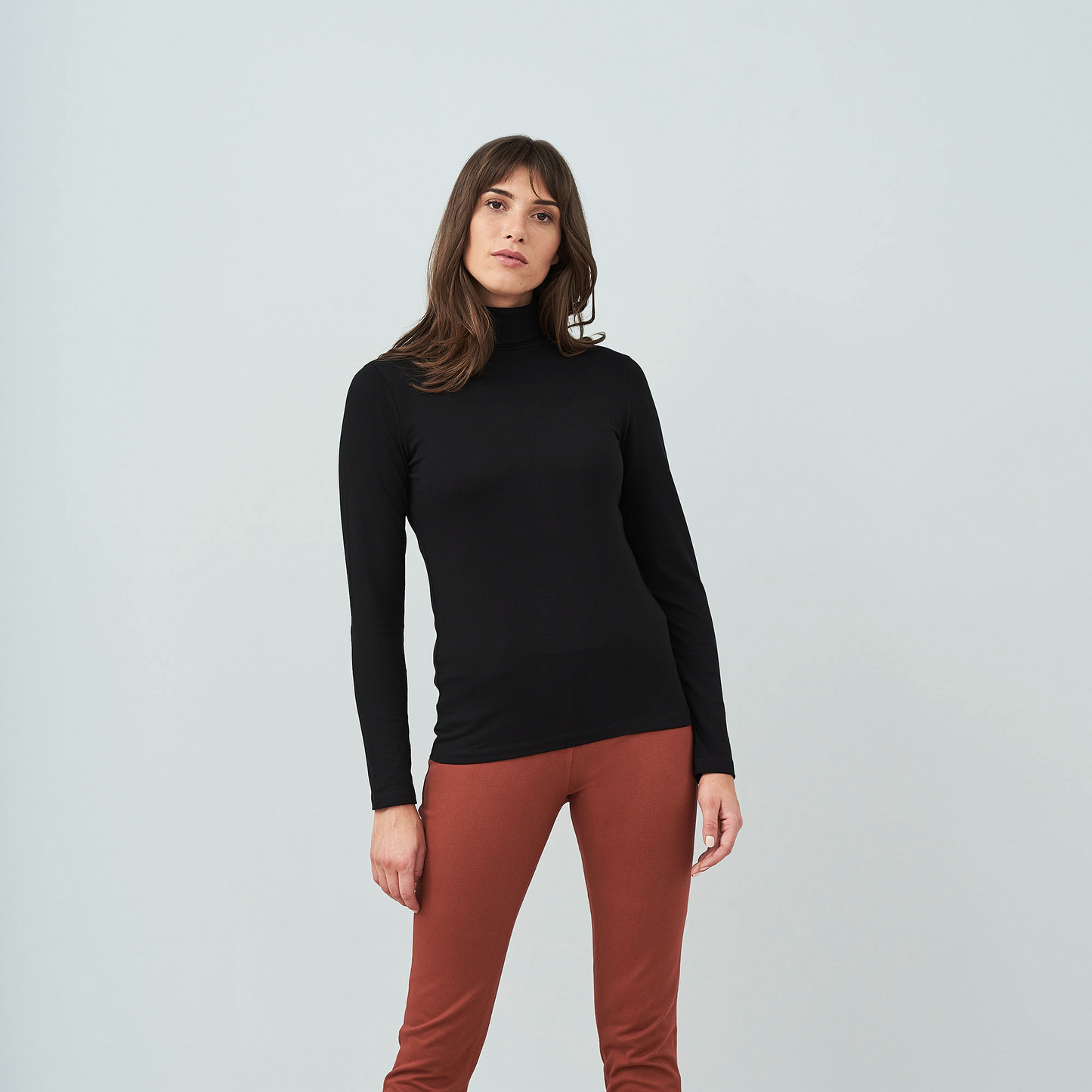 Organic Long Sleeve Stretch Turtleneck T-shirt — Womens