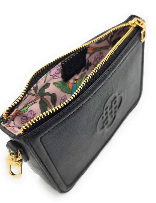 Frankie Leather Zip Top Make-up Pouch - Black
