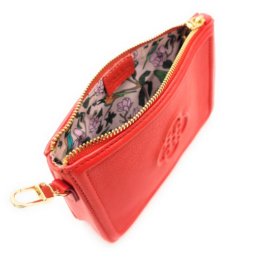 Frankie Leather Zip Top Make-up Pouch - Red