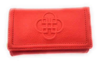 Red wallet with a central emblem on a white background
