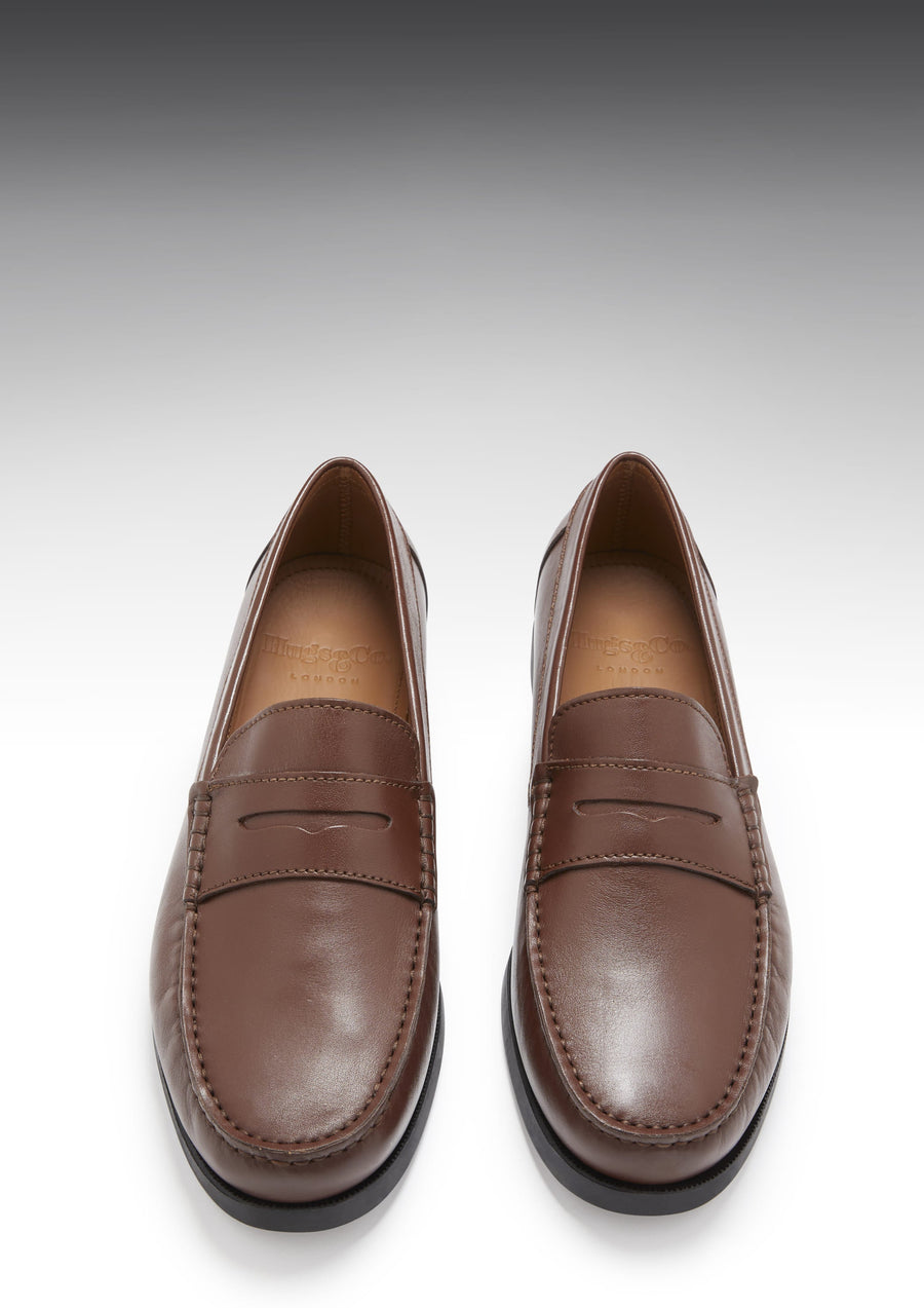 Hugs & Co. Brown Italian Leather Boat Loafers with Rubber Sole for Men