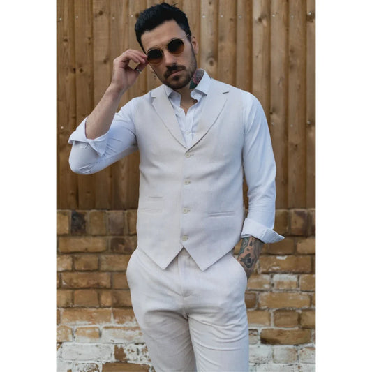 TruClothing TP-10 Men's Linen Suit Waistcoat & Trousers - Cream Beige