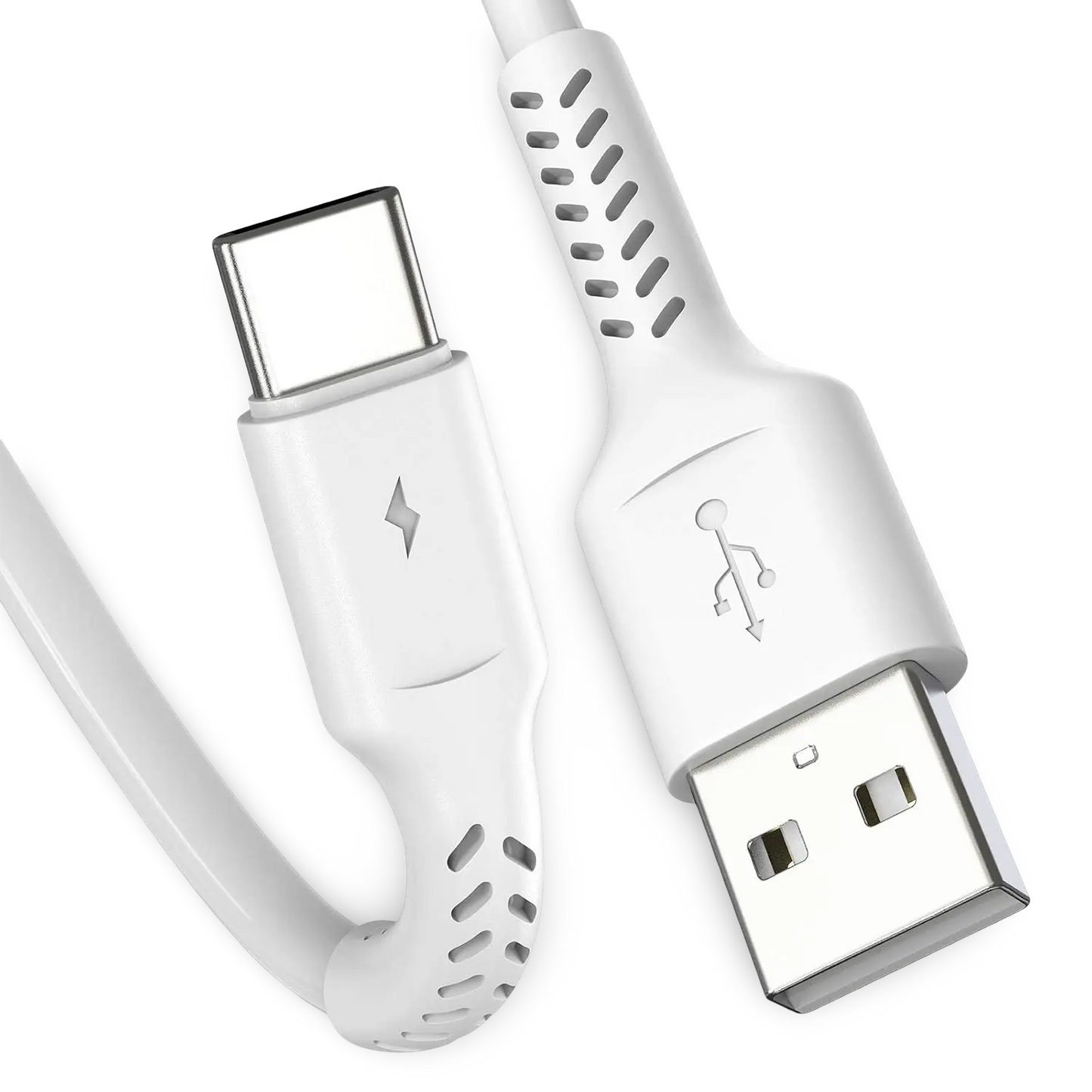 White USB cable with Type-C connector on a white background