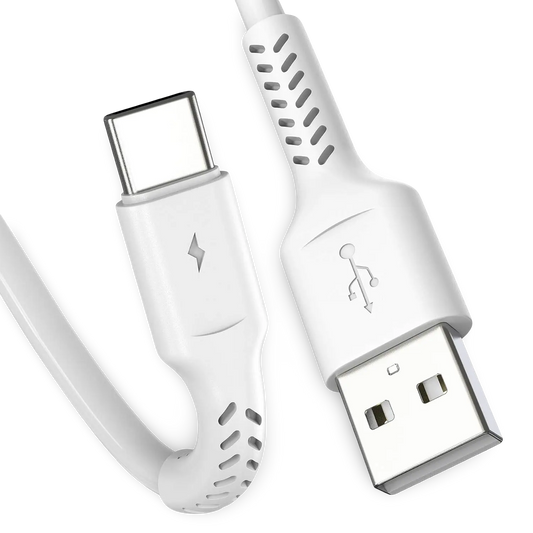 White USB cable with Type-C connector on a white background
