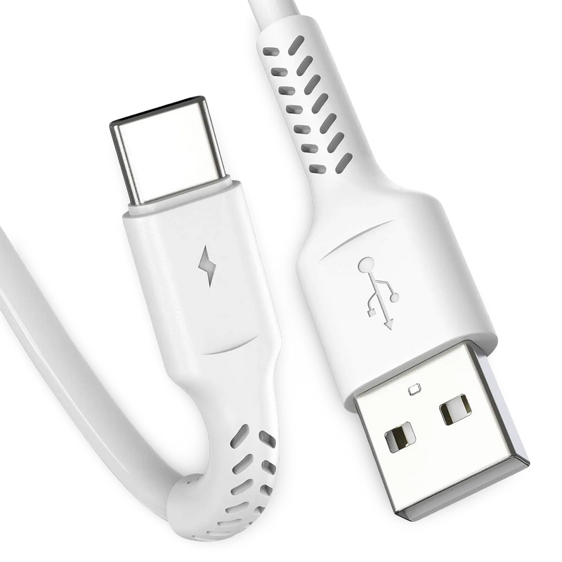 White USB cable with Type-C connector on a white background
