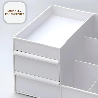 Organizador de escritorio blanco con 8 compartimentos y cajones para estudiantes