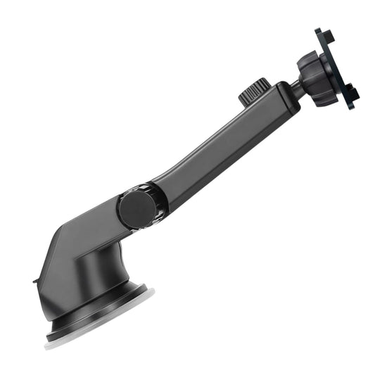 Black car mount with a long arm on a white background