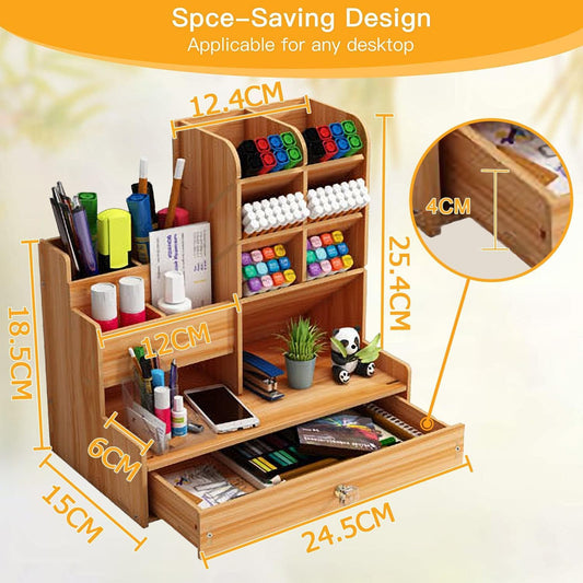 TOVIXY Organizador de escritorio con soporte para bolígrafos de madera marrón para oficina y estudio