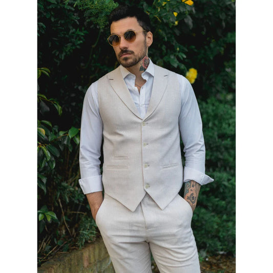 TruClothing TP-10 Men's Linen Suit Waistcoat & Trousers - Cream Beige