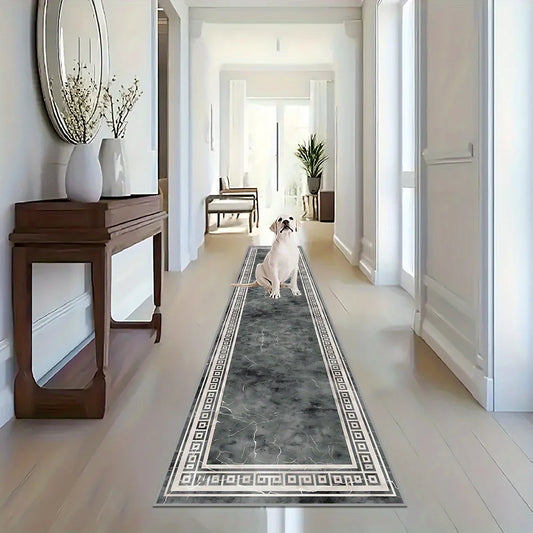 Black and Gray Marble Runner Rug - Long Carpet Floor Mat