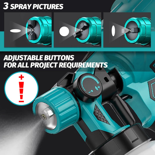 Cordless Electric Paint Spray Gun - 18V Makita Compatible with 2 Batteries