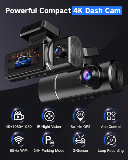 4K Dual Lens Dash Cam - Ultra HD Car DVR - Bascora
