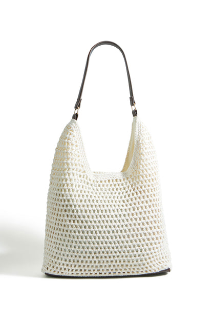 Yumi Ivory Crochet Shoulder Bag – Faux Leather Straps