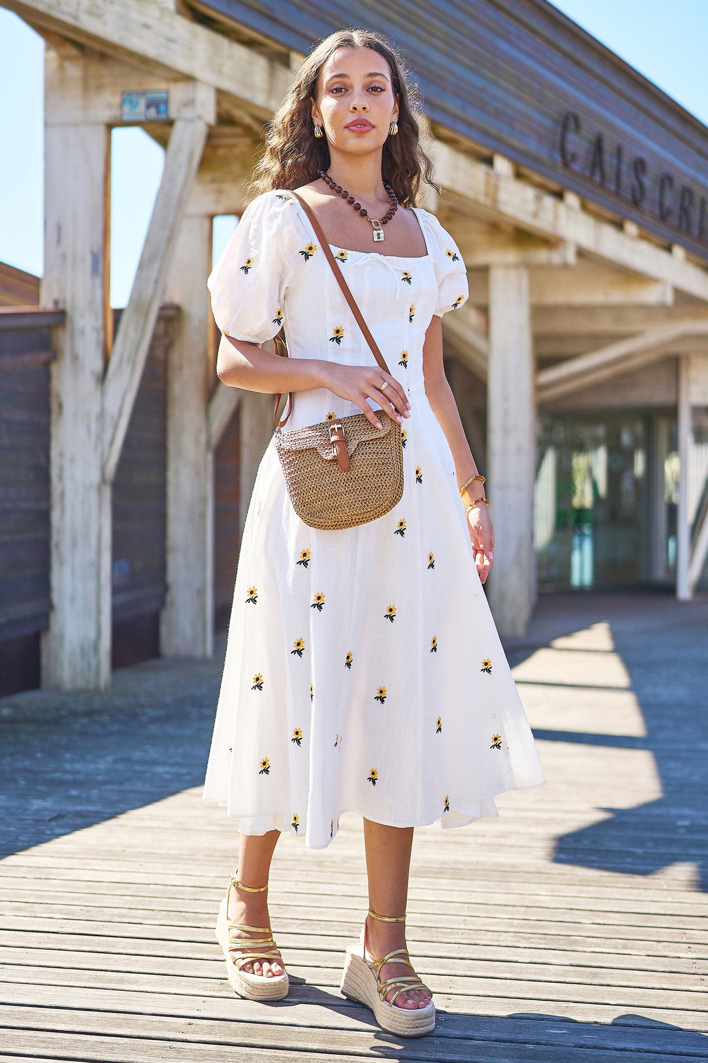 Woven Raffia Crossbody Bag with Faux Leather Trim