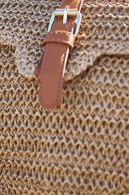 Woven Raffia Crossbody Bag with Faux Leather Trim
