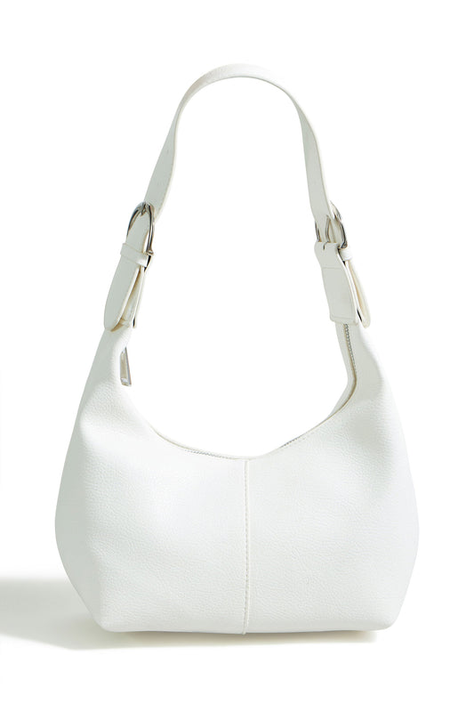 Ivory Shoulder Scoop Bag With Buckle