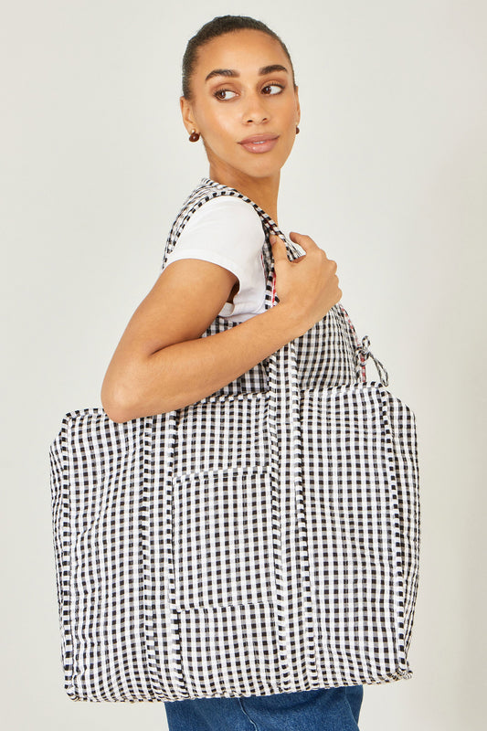 Black Gingham Quilted Shopper Bag