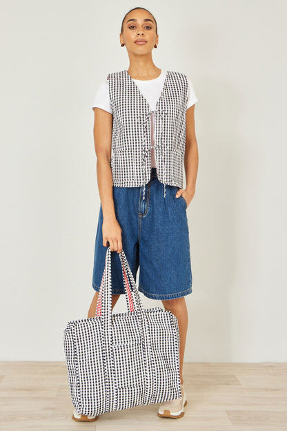 Black Gingham Quilted Shopper Bag