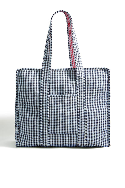 Black Gingham Quilted Shopper Bag